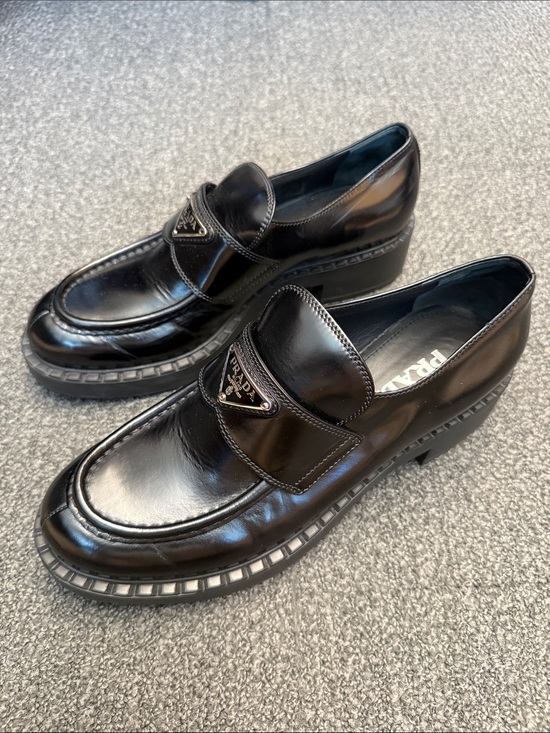 Prada Shoes - Prada Logo Leather Loafers in Nero